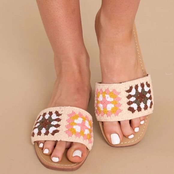 CCOCCI Crochet Walking Above Brown Multi Slide Sandals Brown Blush Multi  8 - Picture 1 of 12